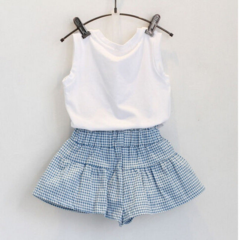 Girls' Sleeveless Top and Plaid Skirt