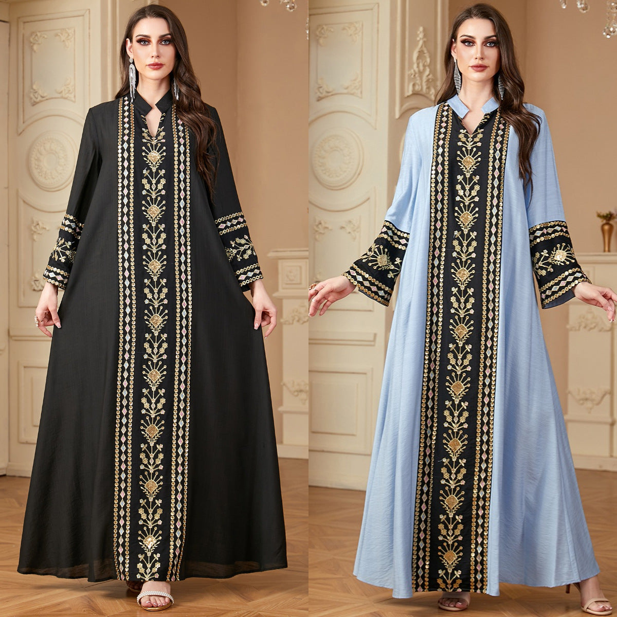 Muslim embroidery patchwork long dress