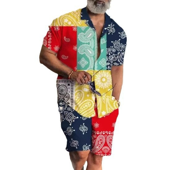 Men's Casual Short-Sleeved Shirt and Shorts Set