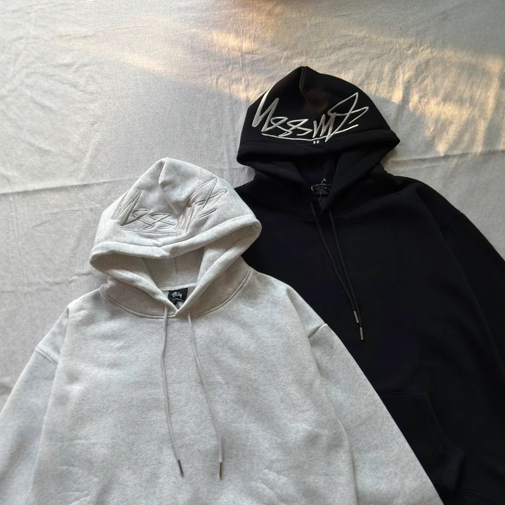 Embroidered Fleece-Lined Hooded Sweater