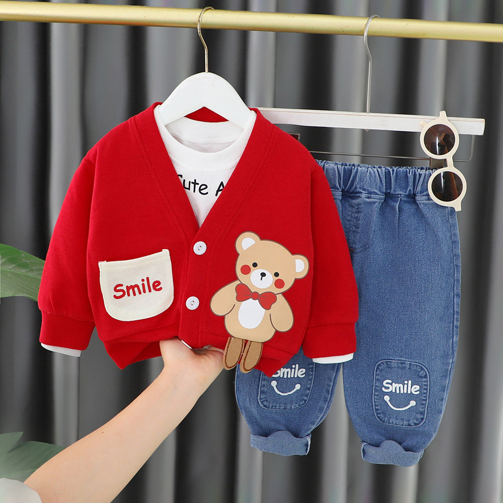 Children's clothes - Three-piece set cardigan, top, and pants