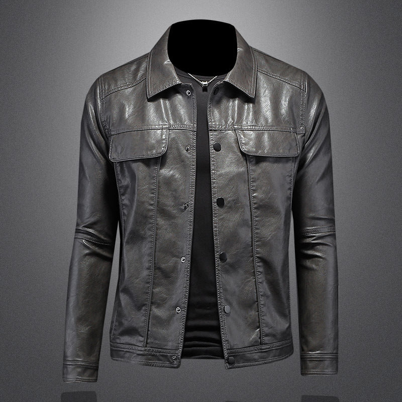 Men's PU Leather Jacket Slim Fit Casual Lapel Motorcycle Style