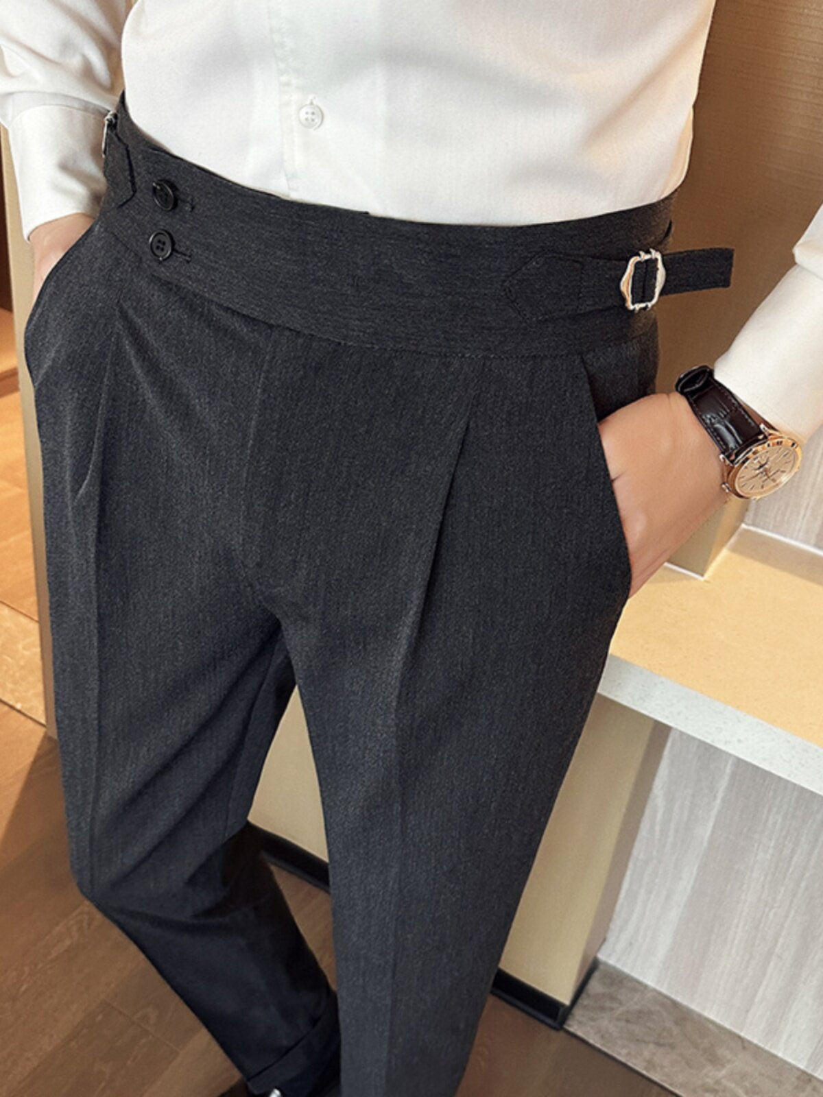 High-waisted slimming trousers