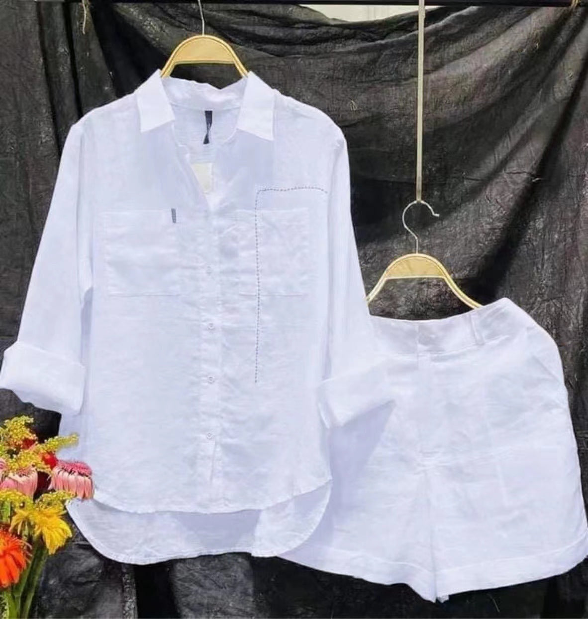 Plus Size Cotton Linen Casual Shirt and Pants Set