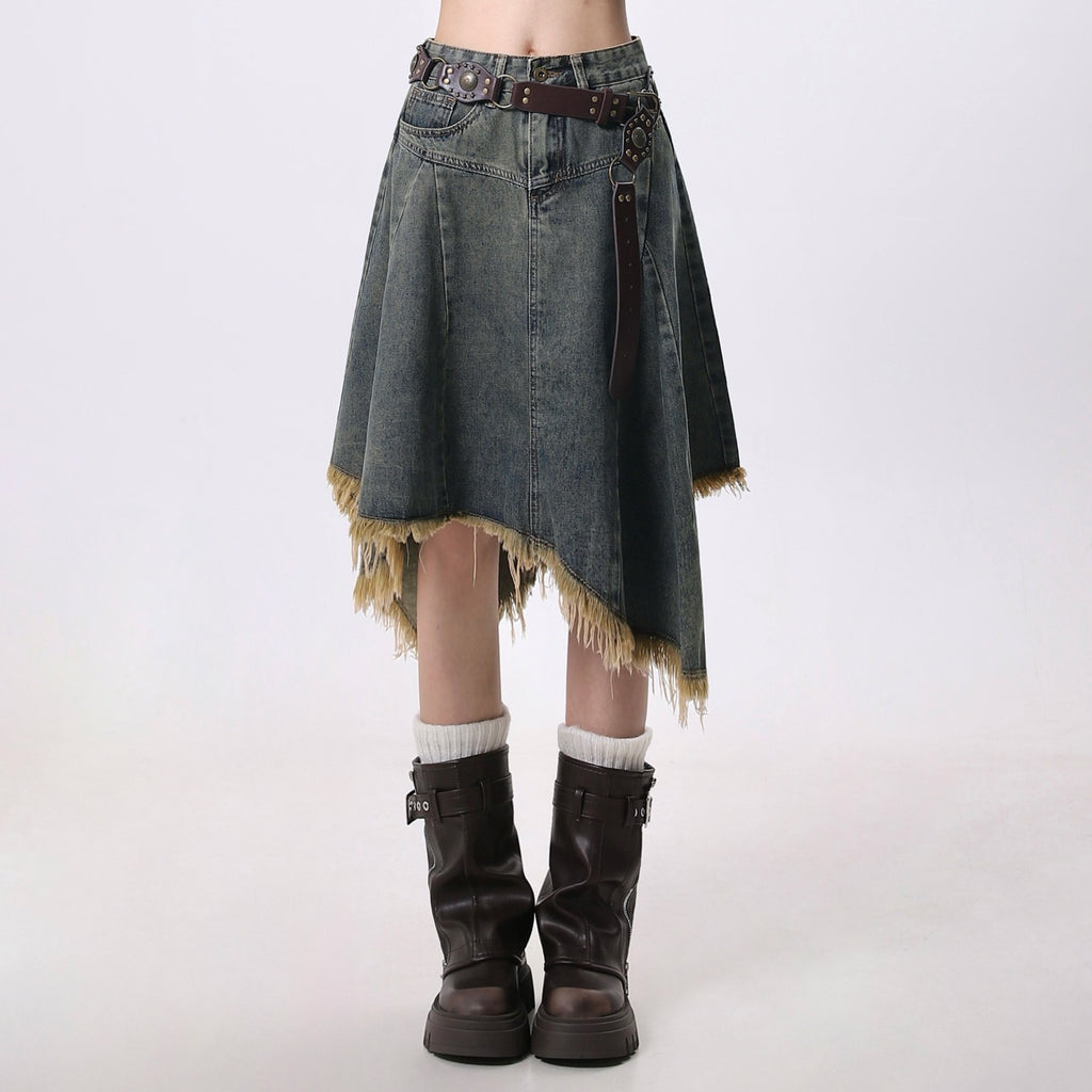 Retro High-Waisted Denim Skirt