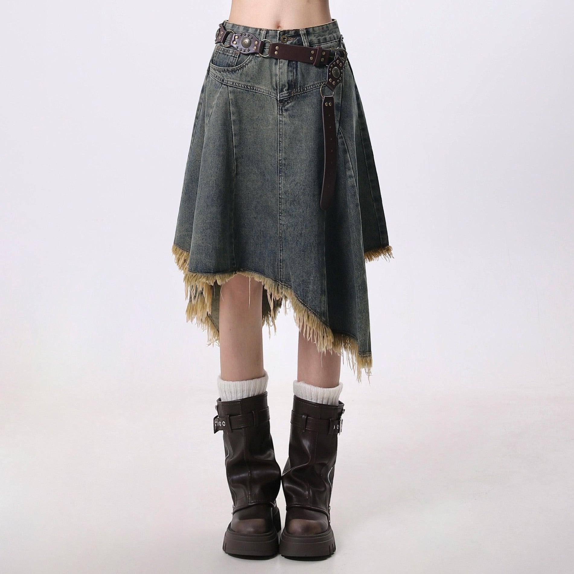 Retro High-Waisted Denim Skirt