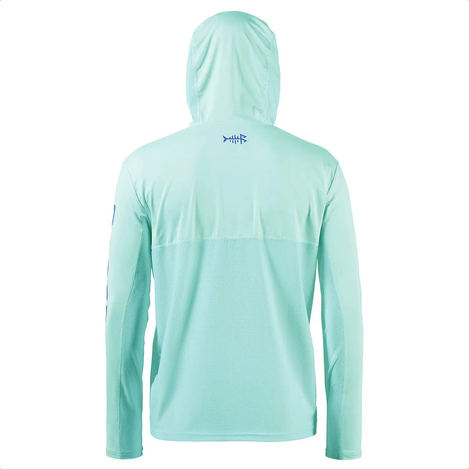 Men's long-sleeved hooded fishing shirt with UV protection