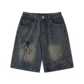 Printed denim shorts