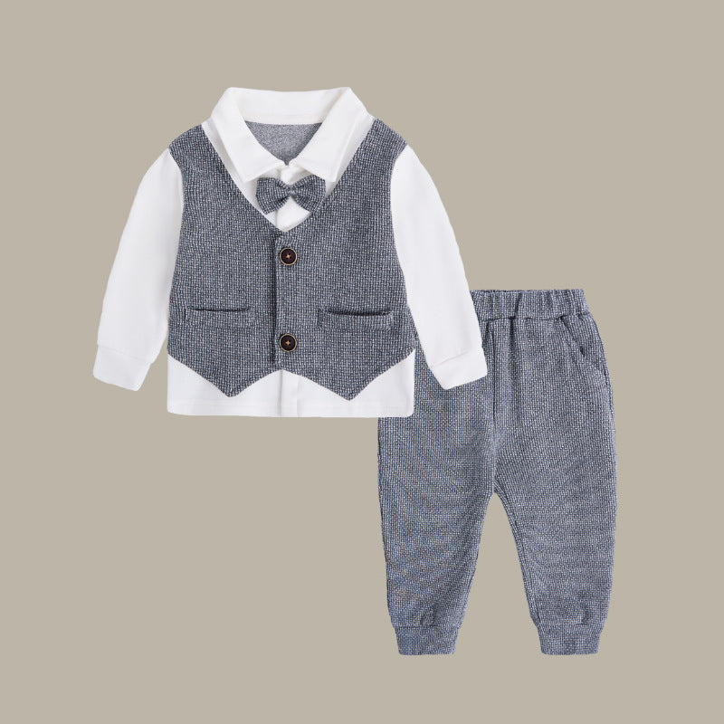 Boys' Formal Two-Piece Suit Cotton Shirt and Vest Set