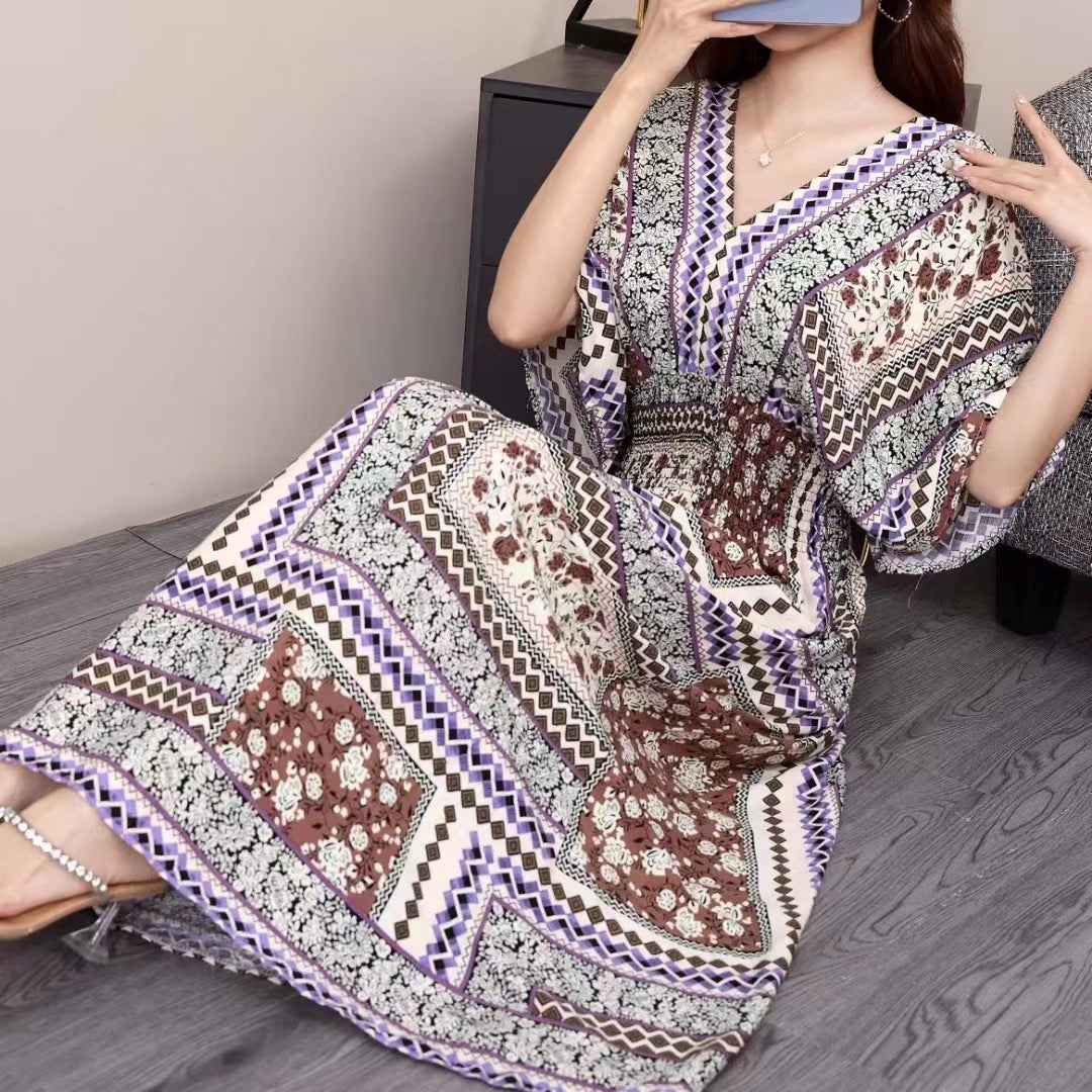V-neck beach vacation dress