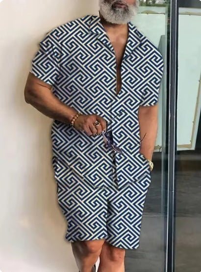 Men's Casual Short-Sleeved Shirt and Shorts Set