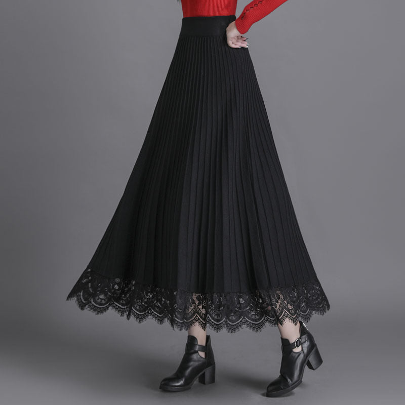 Women's Knitted Pleated Mid-Length Skirt