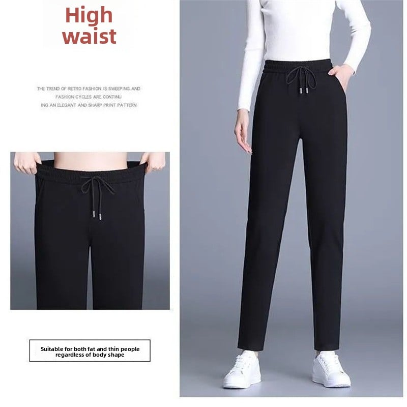 Women's High-Waisted Cotton Straight Casual Pants ? Summer Thin Elastic Trousers
