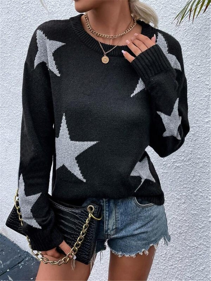 Star Pattern Knitted Pullover Sweater