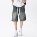 Men's Vintage Blue Denim Shorts with Ripped Details
