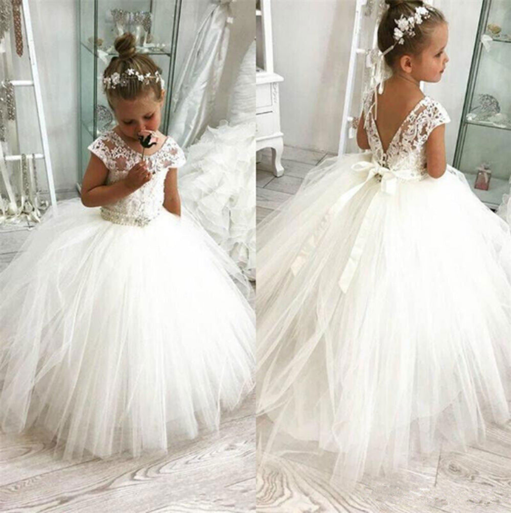 Girls Lace Puffy Evening Dress