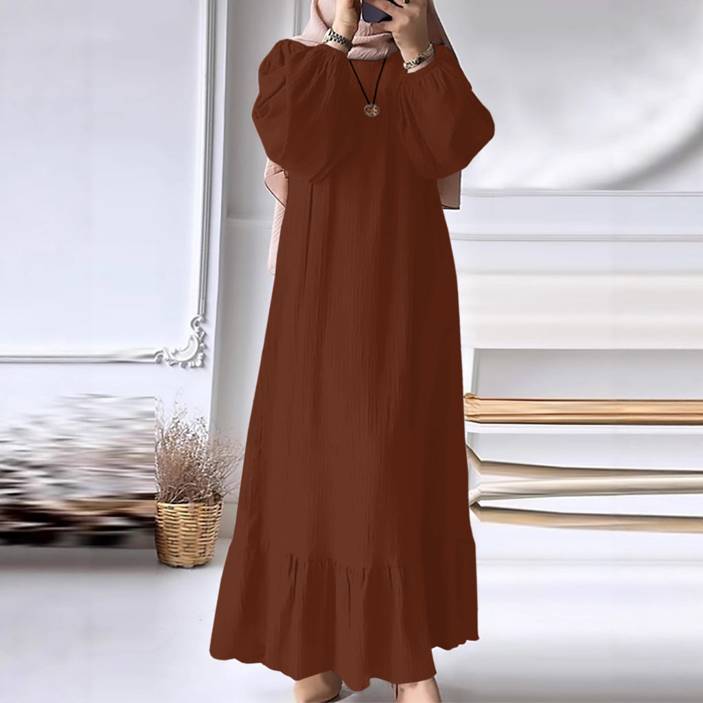 Women's Long Robe Dress with Puff Sleeves