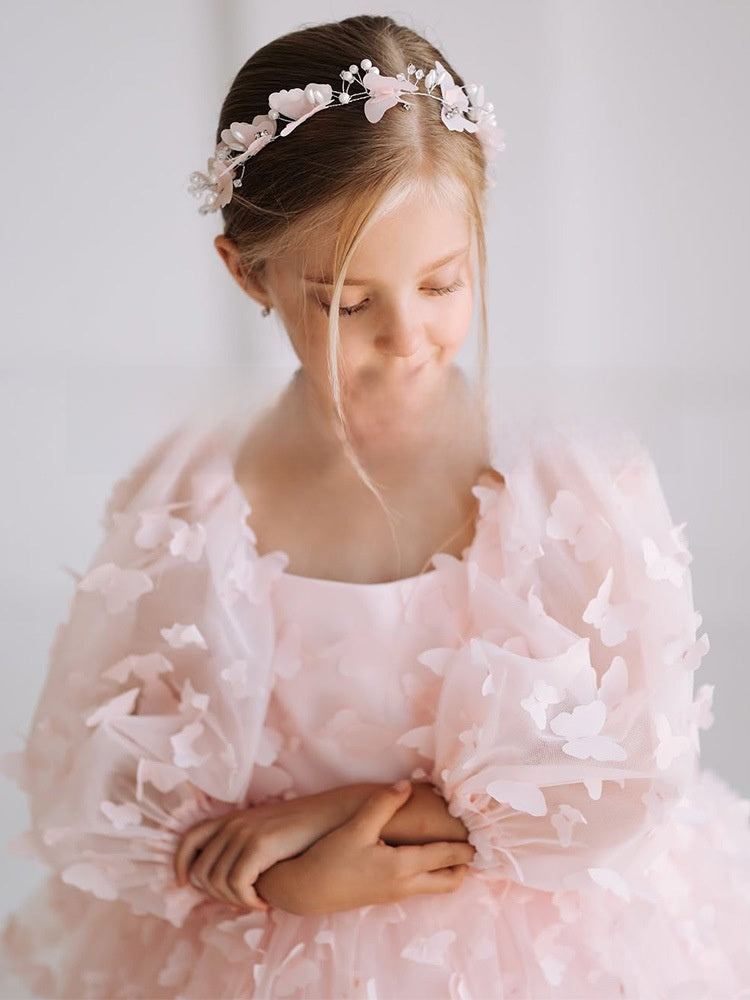 Puff-sleeve tulle princess dress with a fluffy skirt