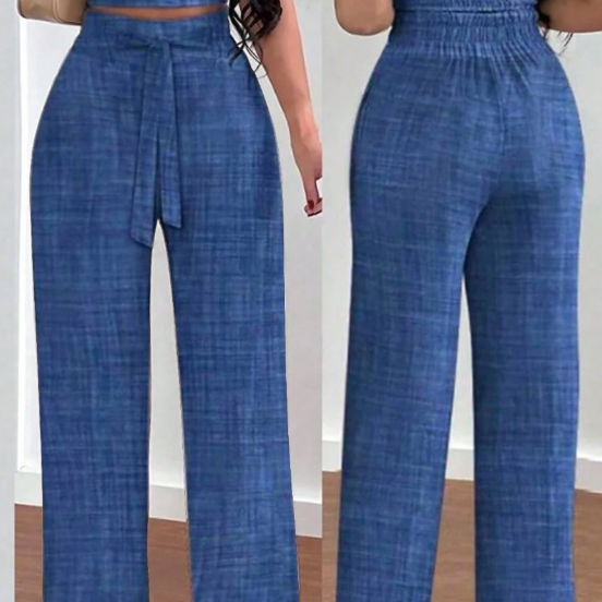 Women's Stretch Vest Top and Wide Leg Trousers Set