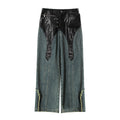Men's Straight Workwear Pants with PU Leather Details