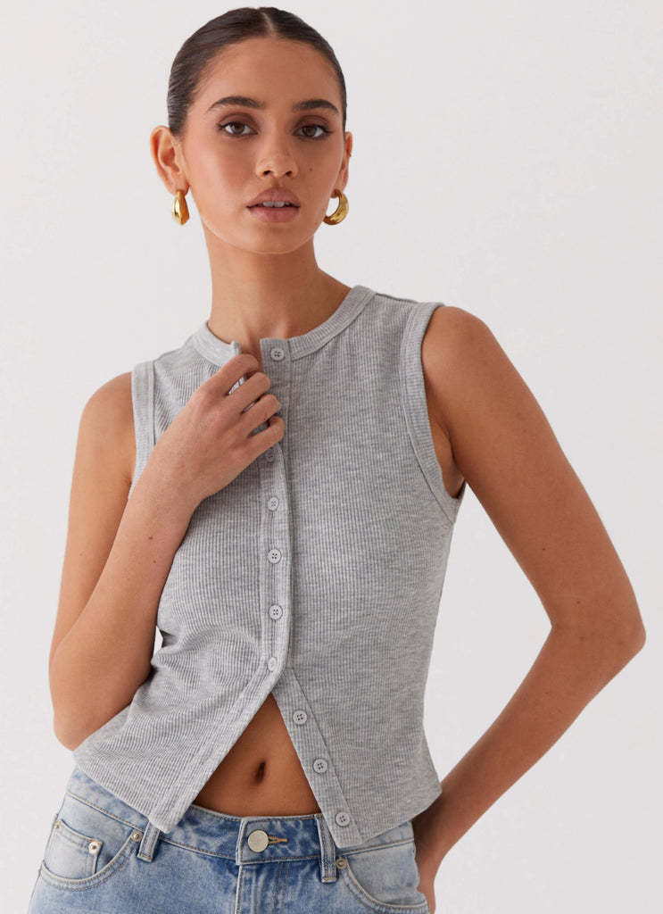 Women's Slim-fit Sleeveless Round Neck Button Vest