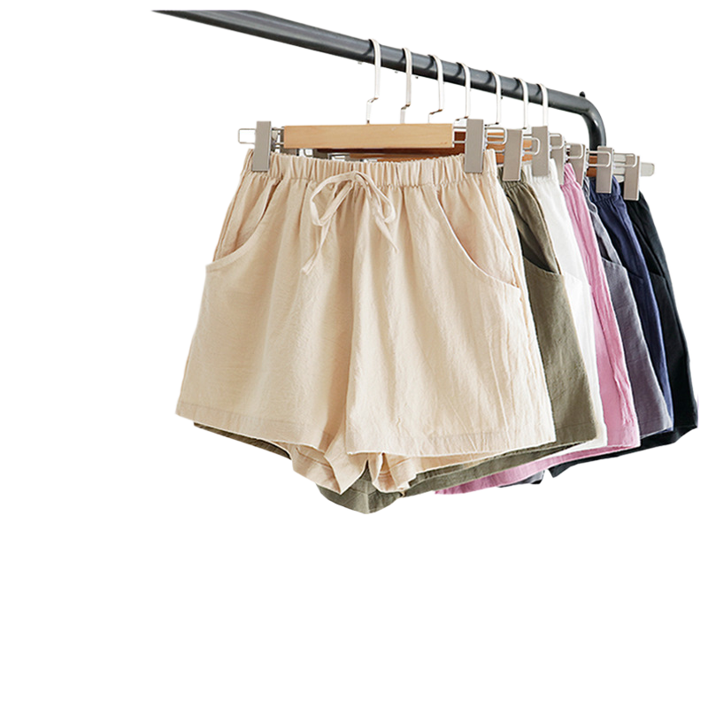 Summer loose wrinkled linen short pants for women