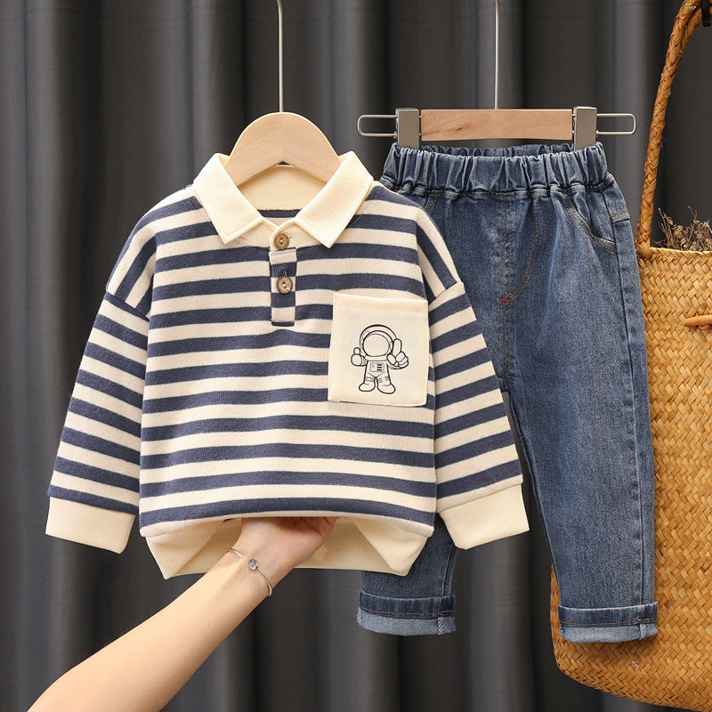 Children's Striped Polo Shirt and Pants Set