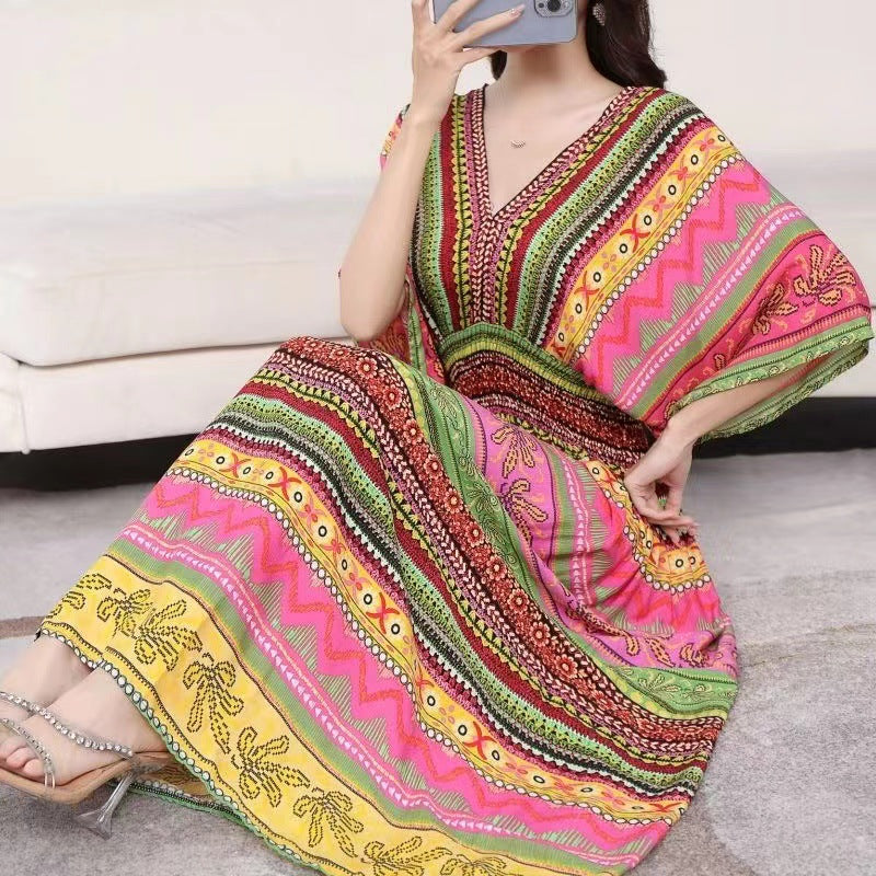 V-neck beach vacation dress