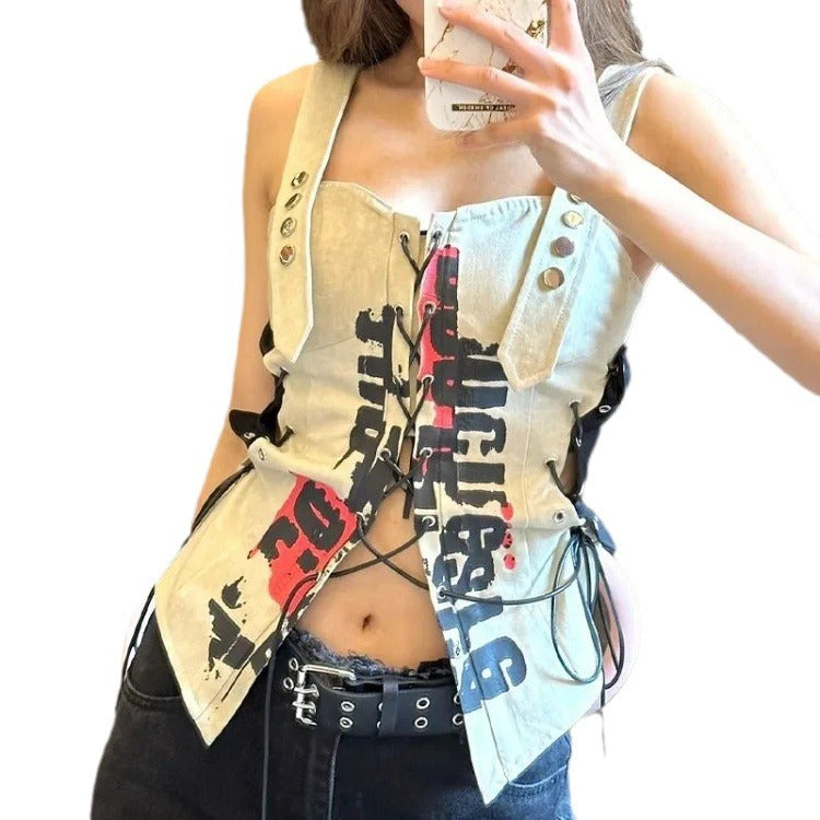 Adjustable Lace-Up Slim Fit Vest