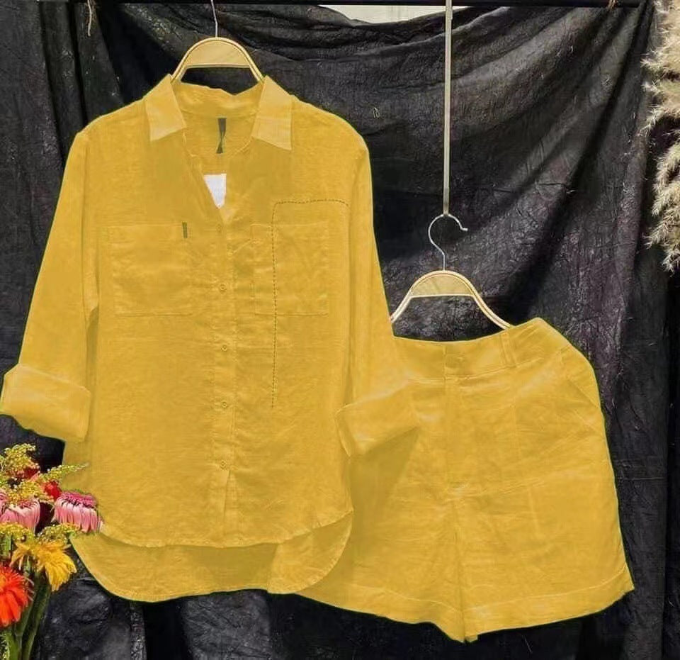 Plus Size Cotton Linen Casual Shirt and Pants Set