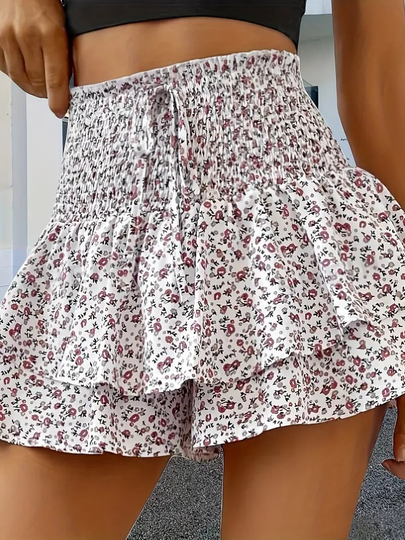 Printed Wide-leg High Waist Casual Shorts