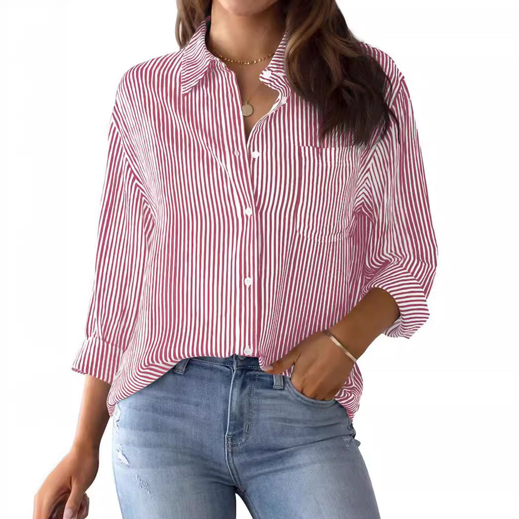 Women's buttoned shirt with stripes