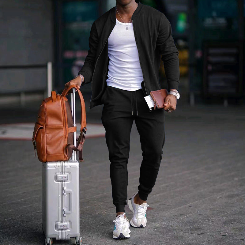 Casual Jacket Suit with Stand Collar