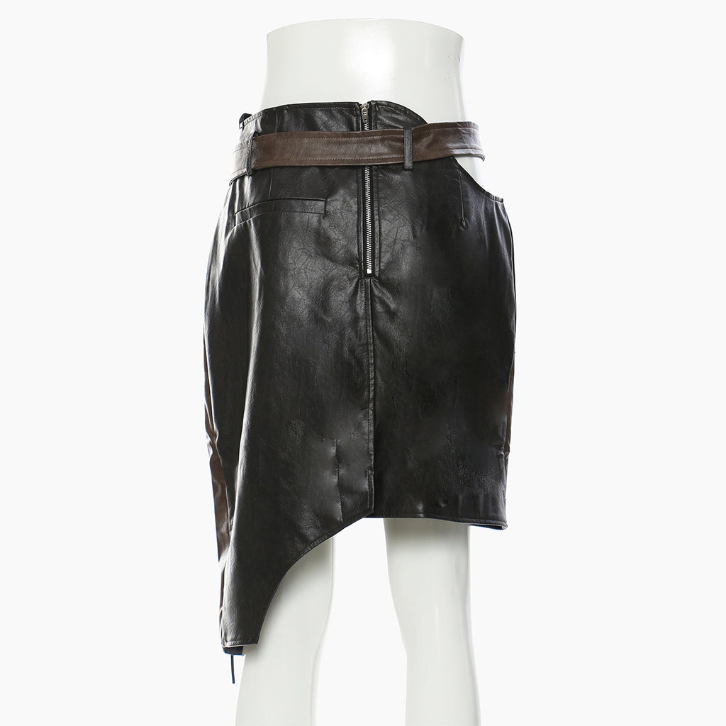 Irregularly patterned leather skirt