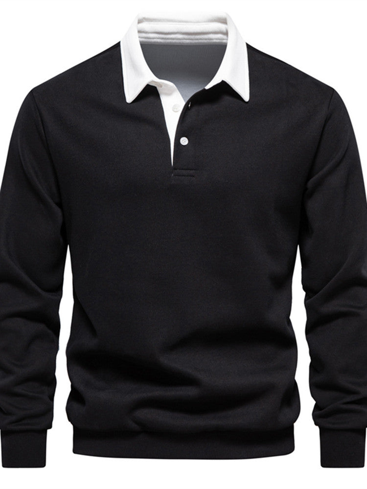 Men's Polo T-Shirt Long-Sleeved Polo Collar Sweatshirt Trendy European Size Men's Casual Versatile Sweatshirt