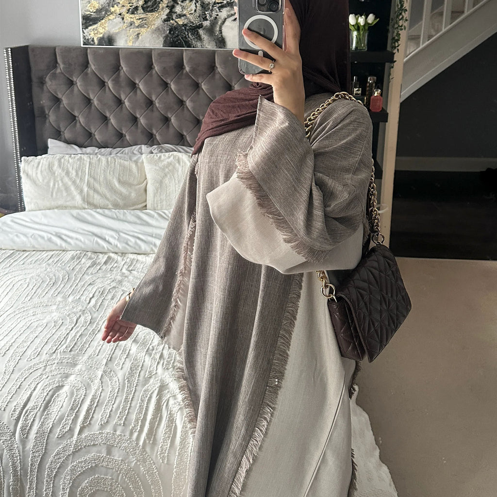 Elegant robe set dress, belt, and cardigan