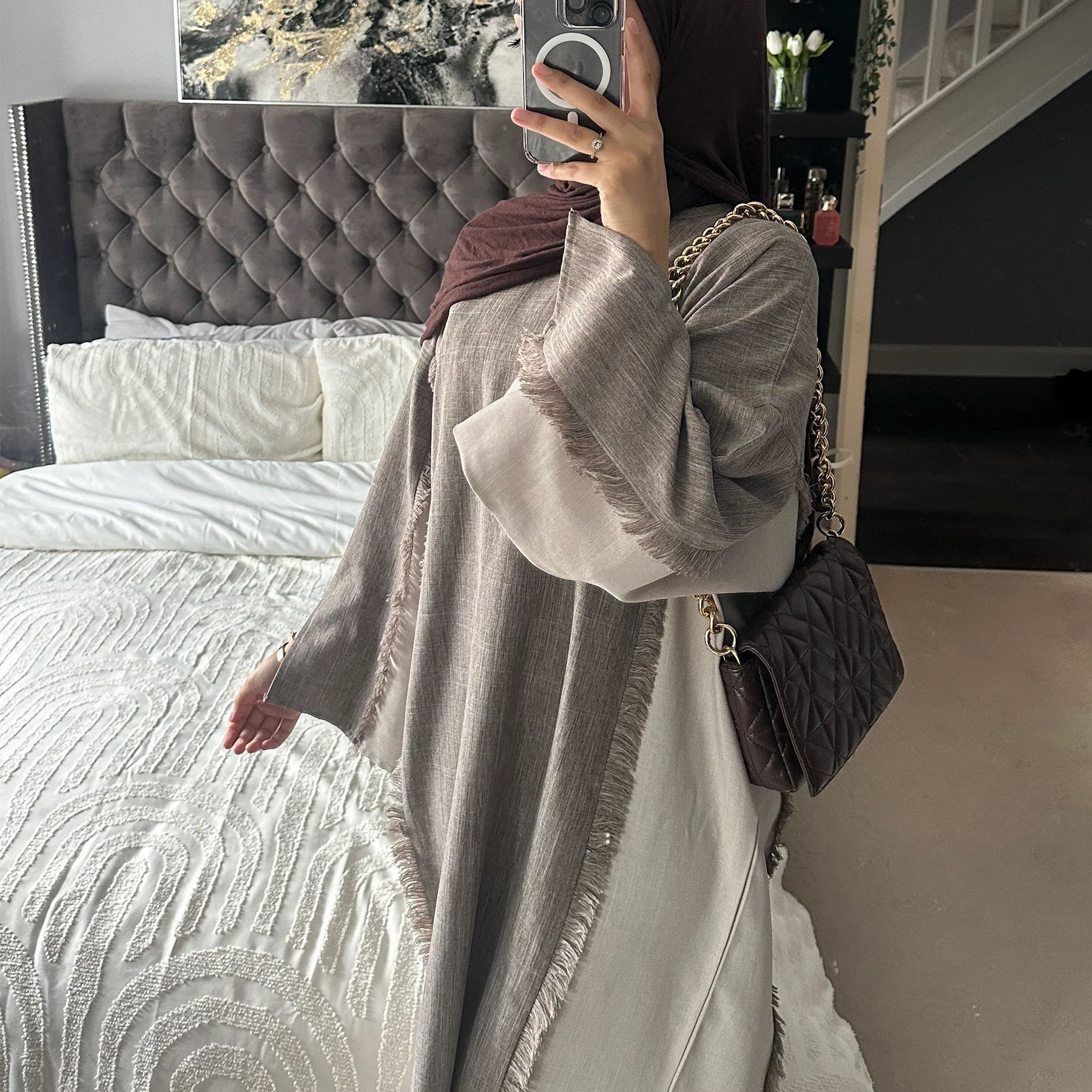 Elegant robe set dress, belt, and cardigan