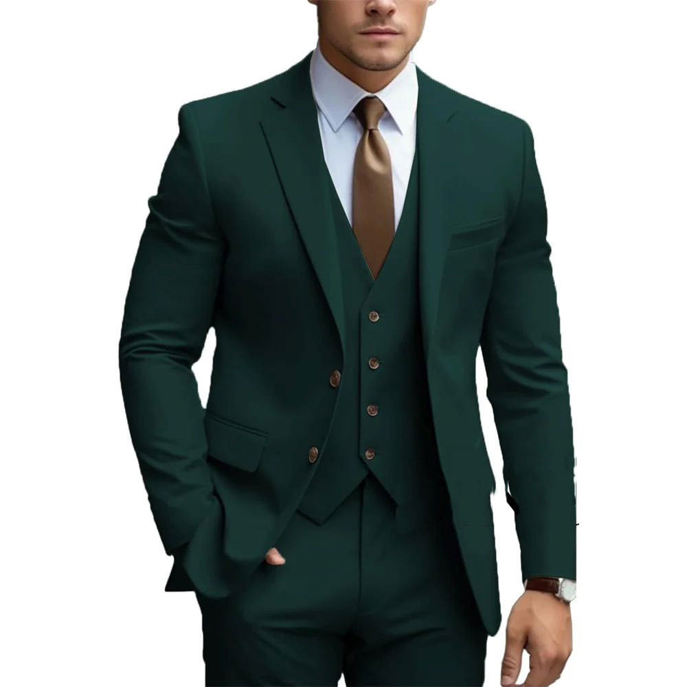 Men's Slim Fit Three-Piece Suit for Wedding and Business