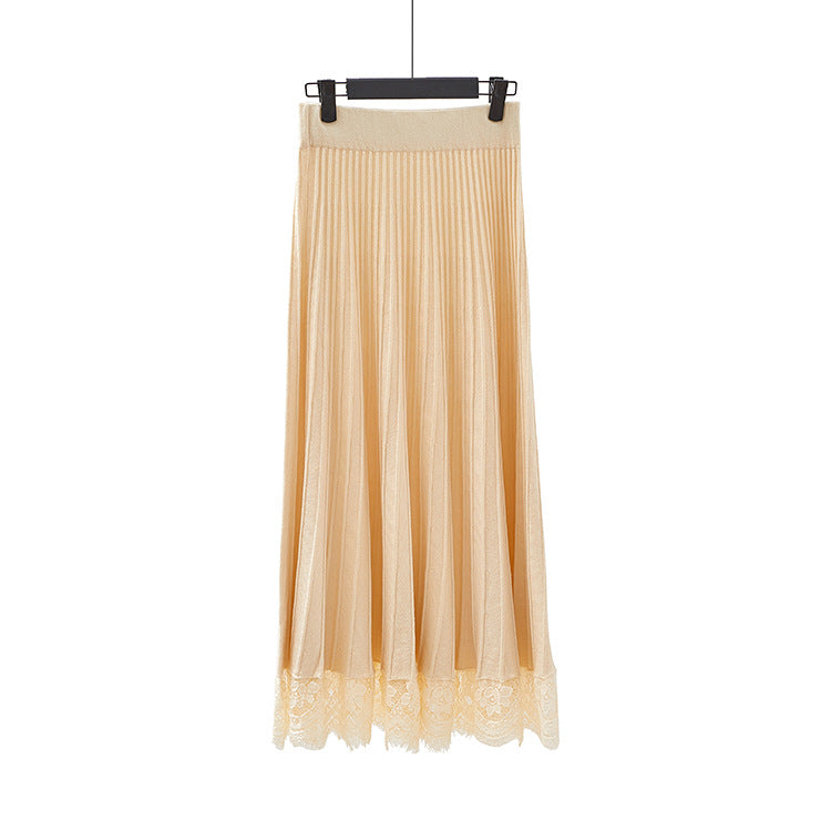 Women's Knitted Pleated Mid-Length Skirt