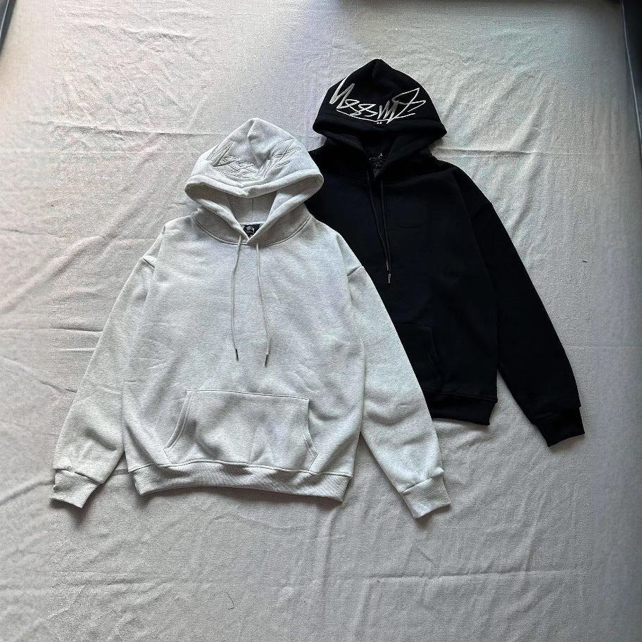Embroidered Fleece-Lined Hooded Sweater