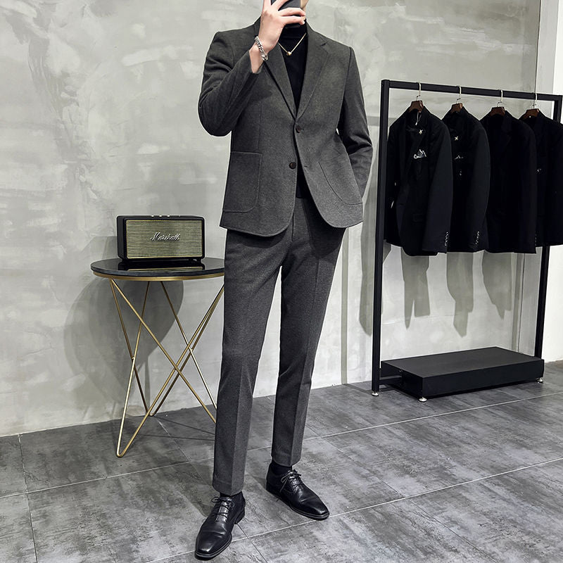 Men's Slim Fit Wool Blend Suit Two-Piece Set