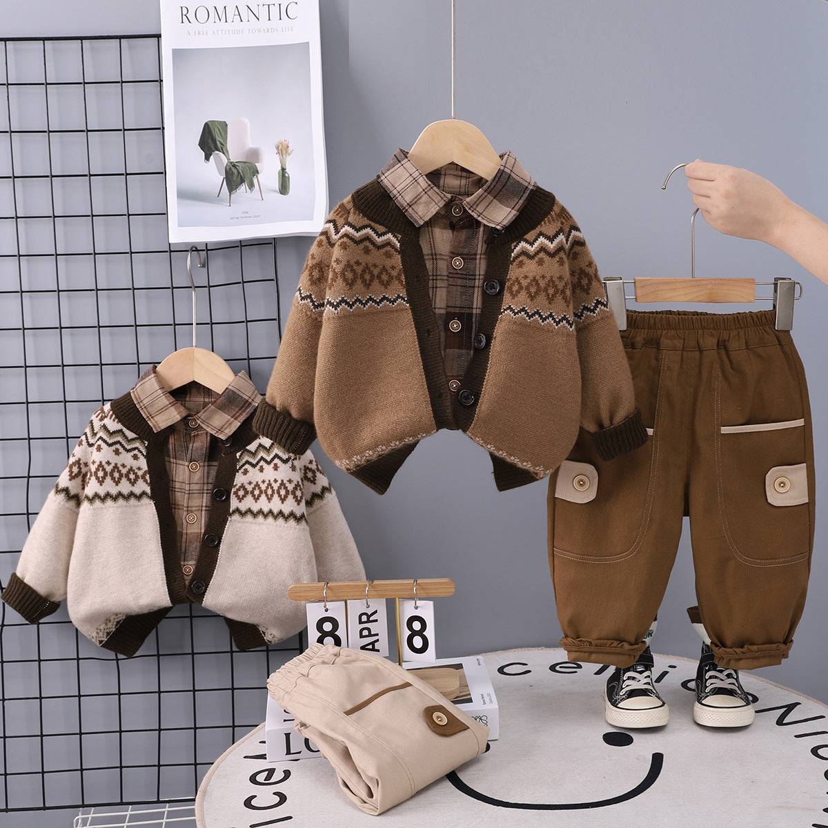 Boys Knitted Cotton Cardigan Plaid Shirt