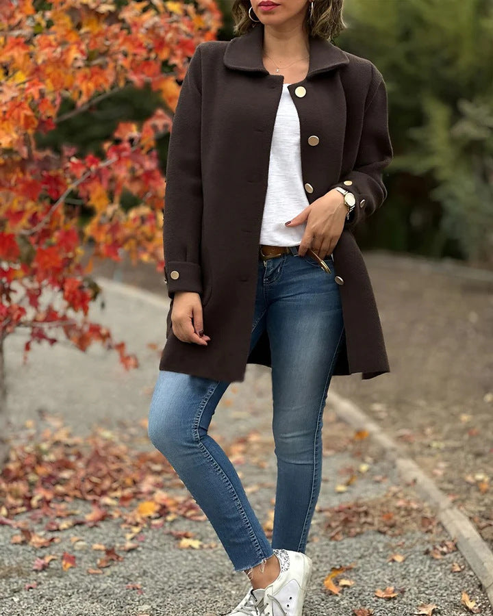Women's Lapel Bow Woolen Coat
