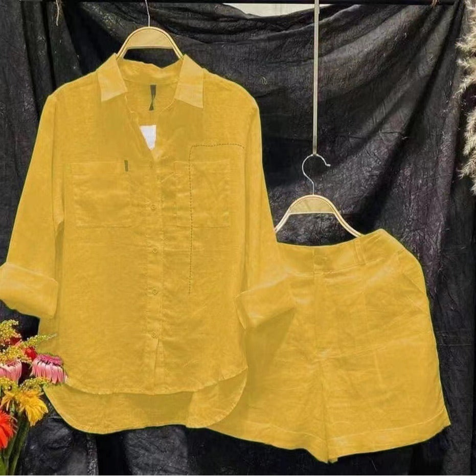 Plus Size Cotton Linen Casual Shirt and Pants Set