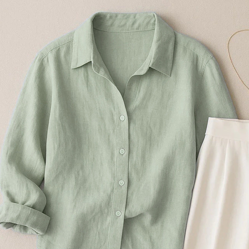 French-style solid-color cotton and linen shirt
