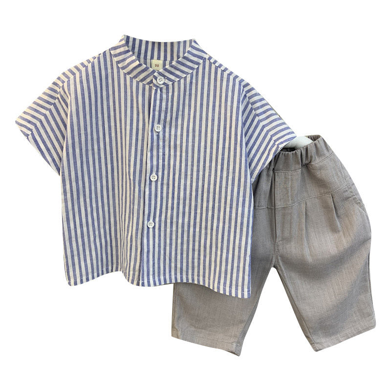 Boys' Summer Cotton Linen Shirt Set