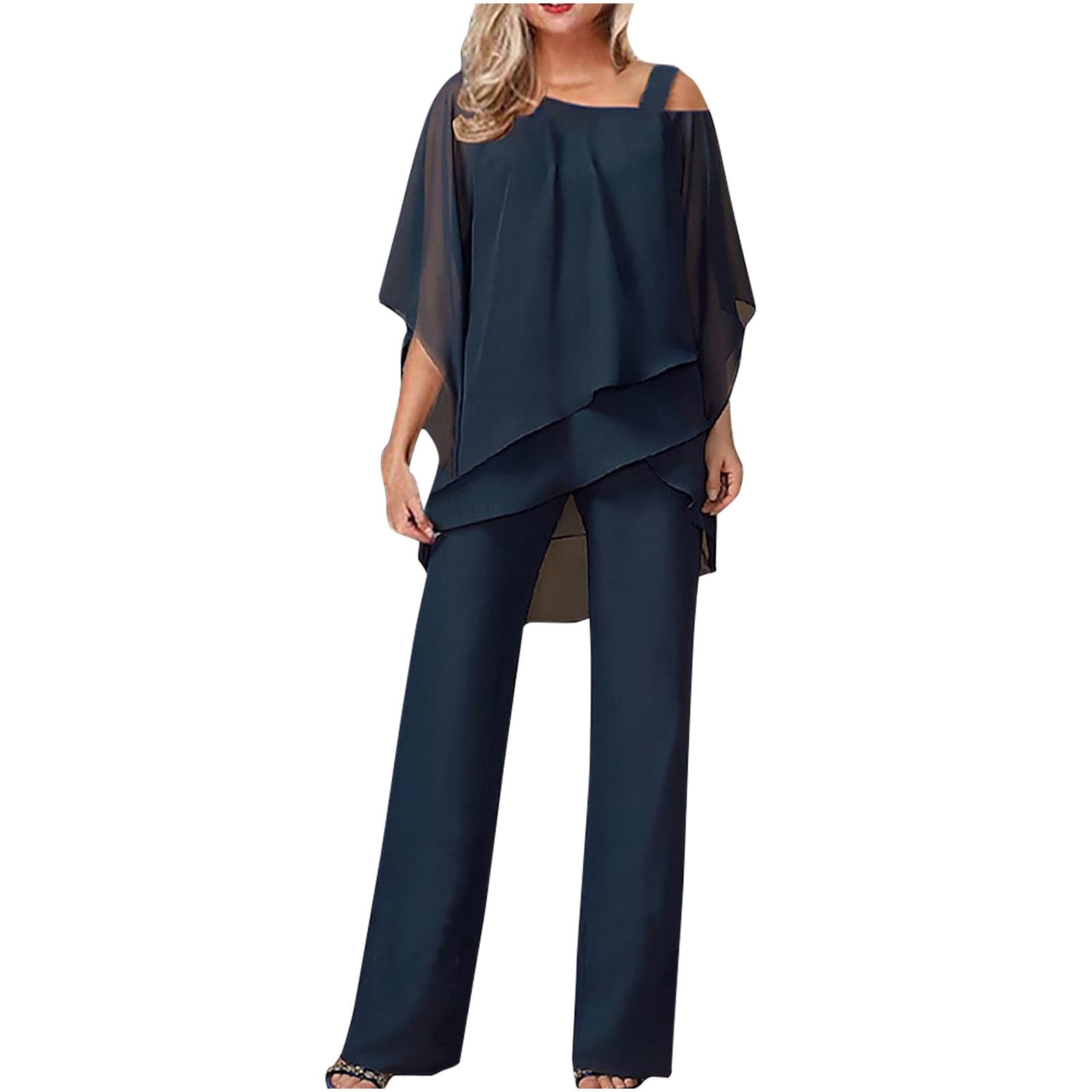 Women Casual Bat Sleeve Chiffon Suit