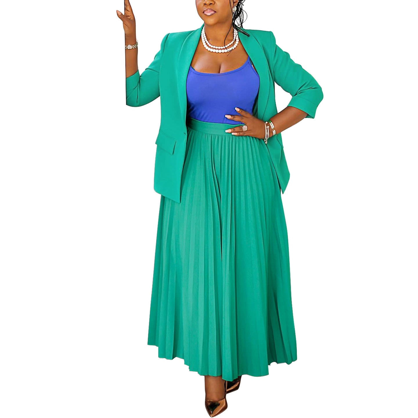 Women's Professional Suit with Pleated Skirt Set