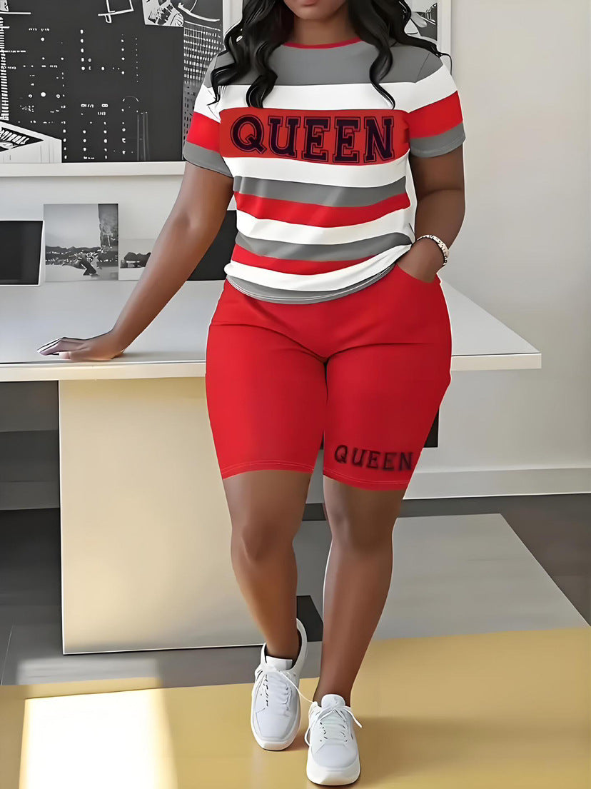 Loose print short sleeve shorts