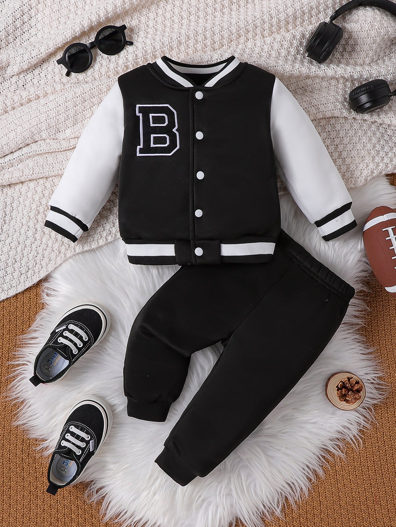 Boys' Letter Embroidered Baseball Suit Set